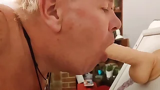 Broad round the beam round pantyhose with small cock wank squirt with an increment of sucking own cum off dildo